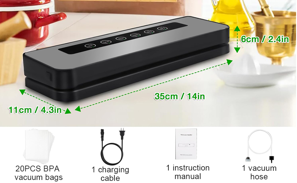 Вакууматор для продуктів 6 в 1, автоматичний вакуумний пакувальник для сухих та вологих продуктів з зовнішнім режимом вакуумування та набором з 20 пакетів