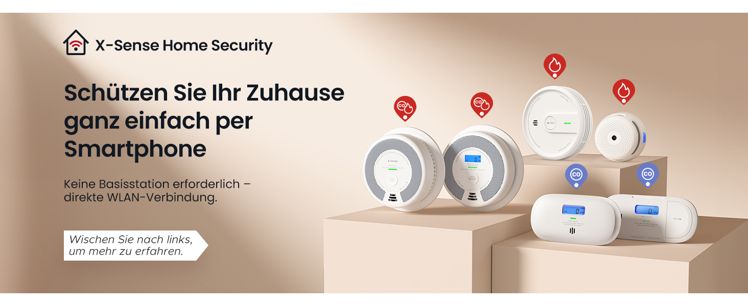 X-Sense Розумний димовий датчик з Wi-Fi, EN 14604, нічний режим, 10 років служби, змінна батарея, керування через додаток, XS0E-iR, білий