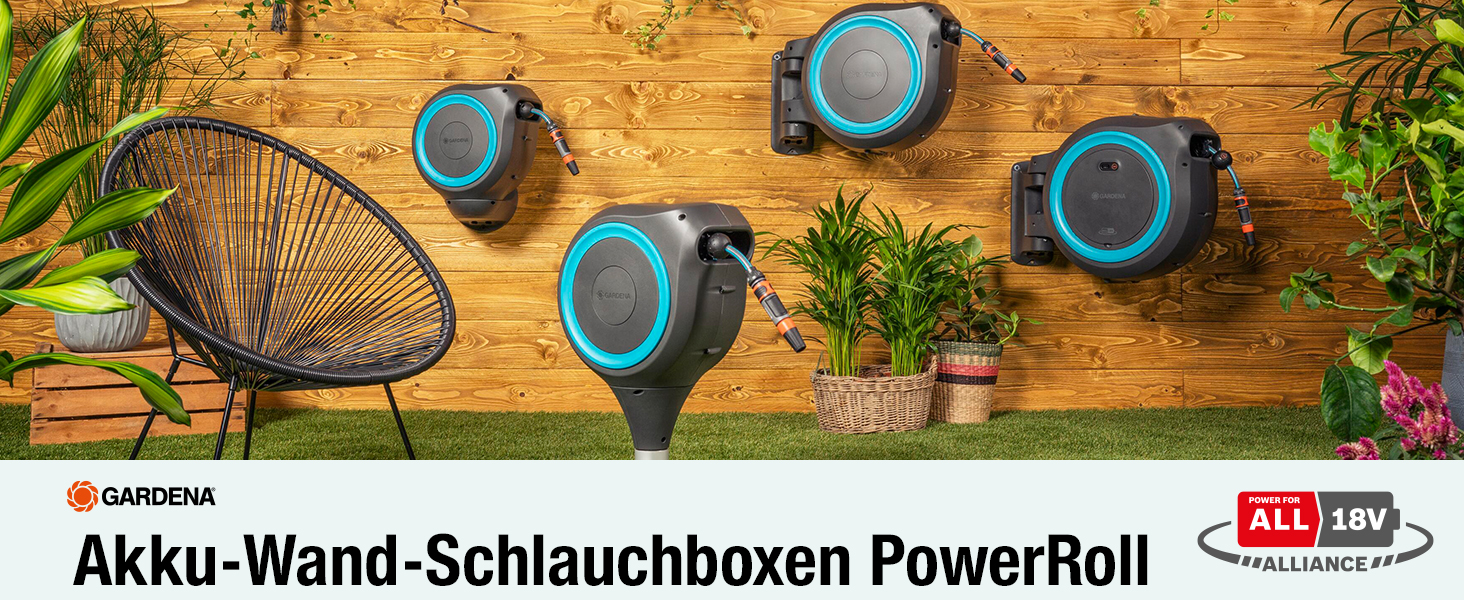 Gardena PowerRoll XXL Solo: Автоматичний шланг-намотувач 40м з акумулятором, бірюзовий (18645-55)