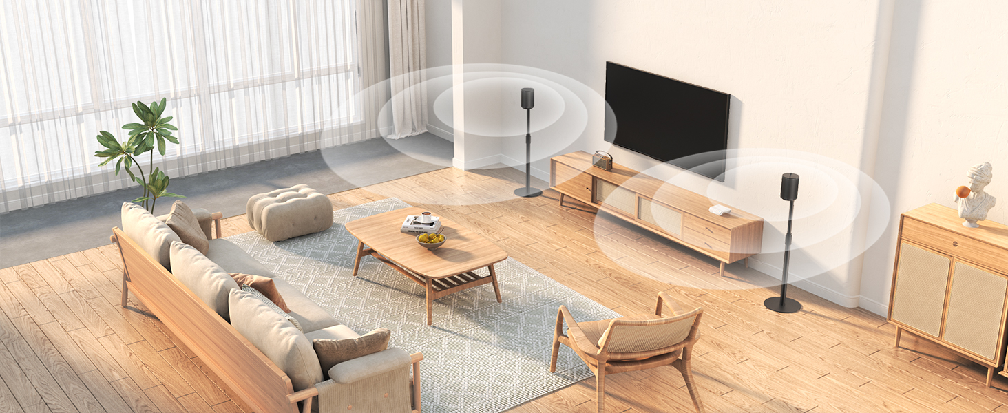 Підставка для колонок Sonos Era 100 та 300, регульована висота (68,2-106,8 см), з інтегрованим кабельним менеджментом, стабільна металева конструкція (5 кг вантажопідйомність), 1 пара (2 шт), чорний