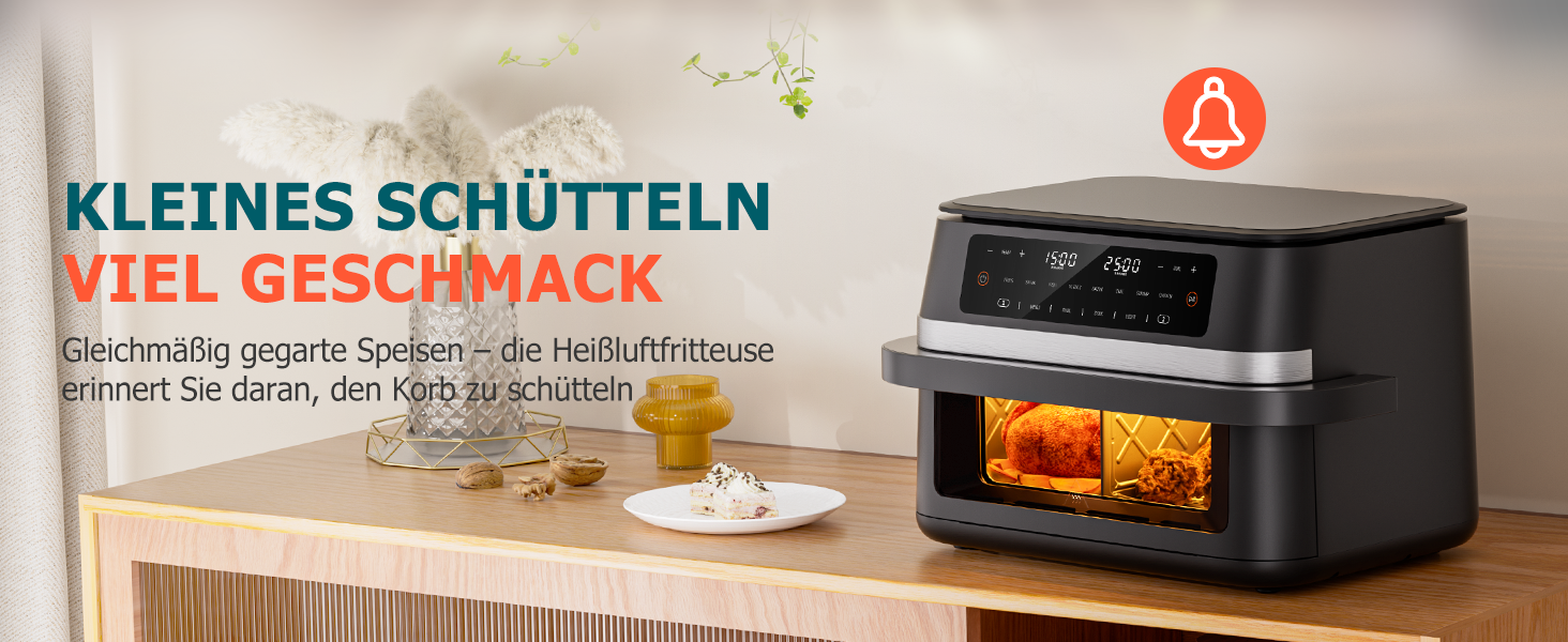 Фритюрниця без олії Heißluftfritteuse Double Stack 12L з подвійними камерами, 10 програм, сенсорний екран, таймер, чорна