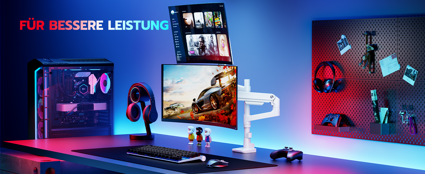 Кріплення для монітора ARES WING для 2 моніторів, 17-49 дюймів, газ-амортизатор, регулювання висоти, поворотний, VESA 75/100 мм, 2-20 кг, білий