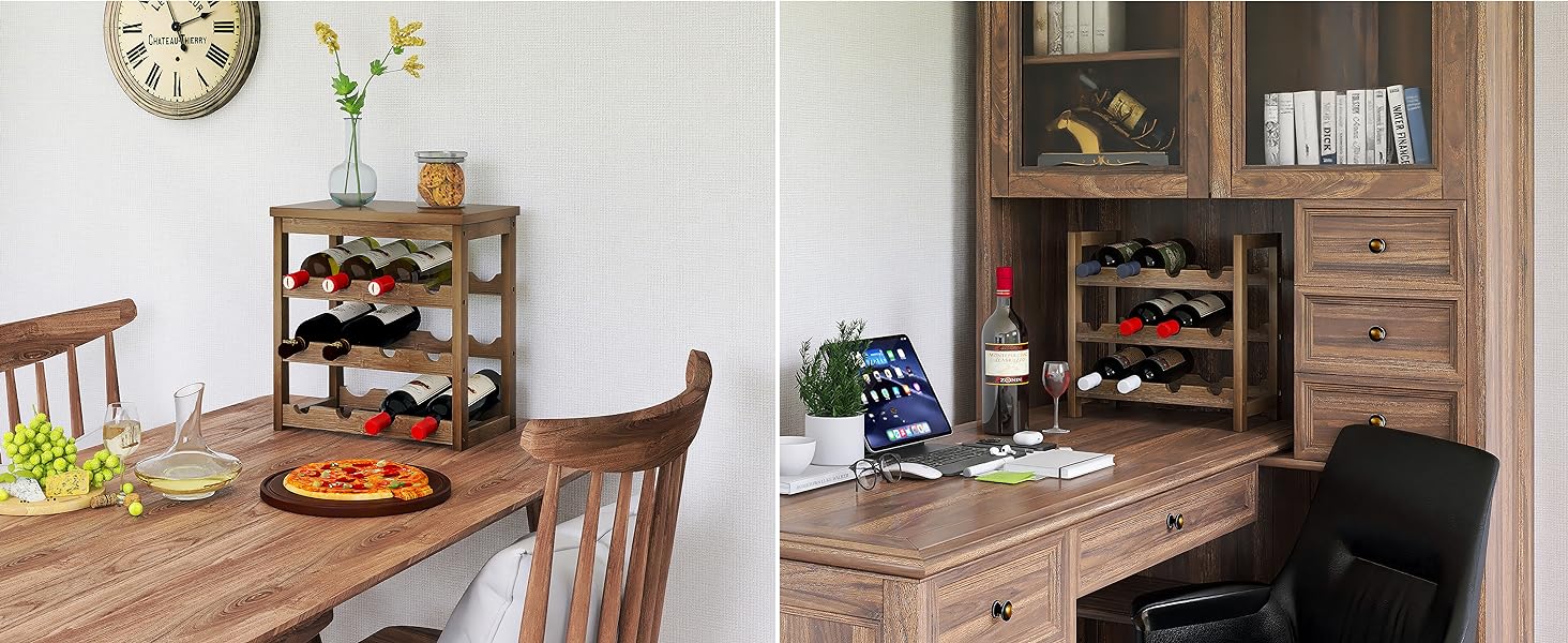 Стеллаж для вина на 24 пляшки з бамбука, 6-рівневий, з полицями, горіхового кольору