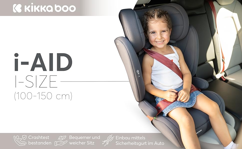 Автокрісло KikkaBoo 15-36 кг i-AID, група 2-3 (3-12 років), чорне. Регульована підголівник, без ISOFIX