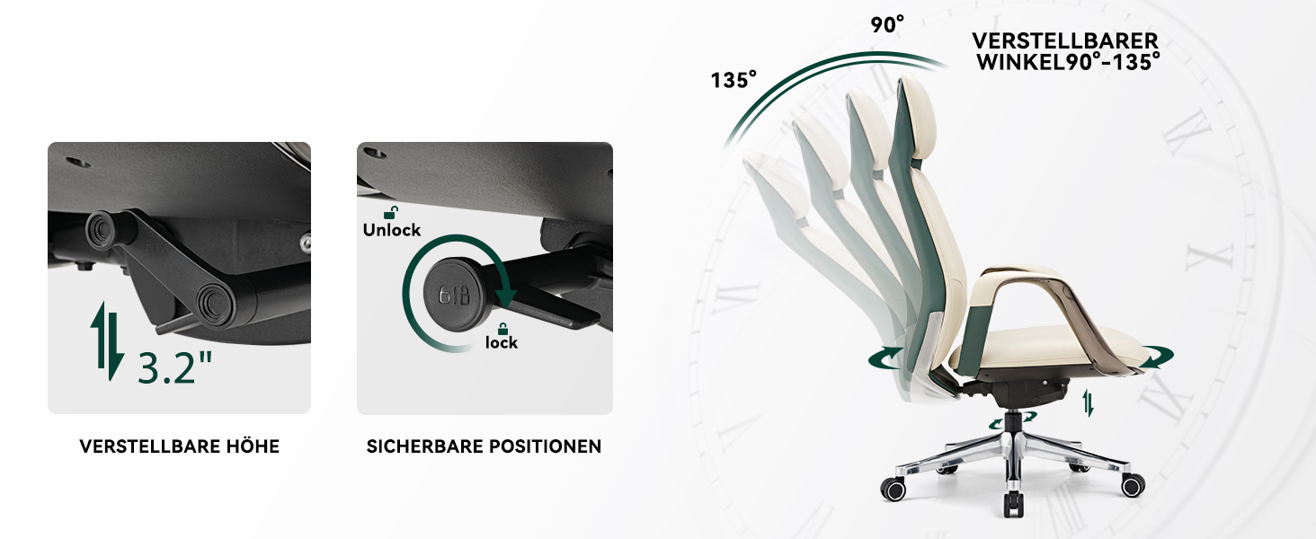 Ергономічне крісло EUREKA для офісу та дому: шкіряне, регульоване, для роботи, бізнес-крісло, дихаюче, комфортне, для керівника, білий колір