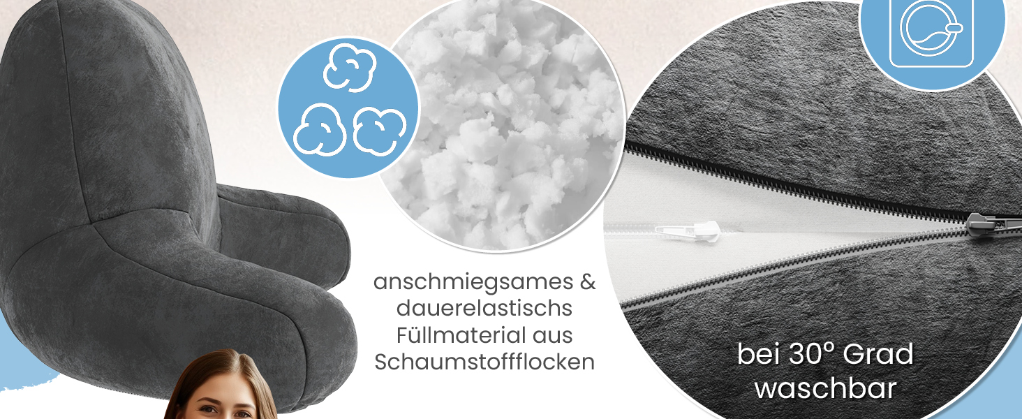 Підвалин для спини ELONEO з підлокітниками – м'яке крісло для читання в ліжко та диван, 76 × 46 × 40 см