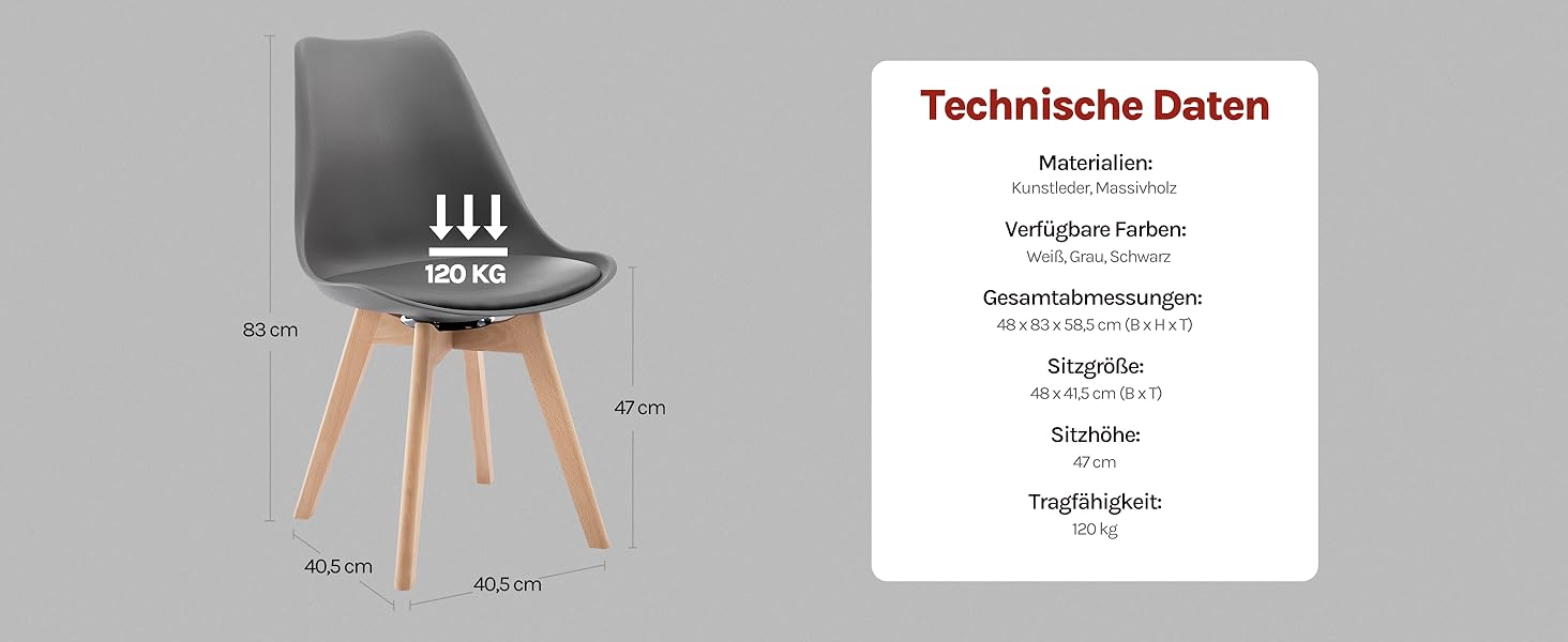 Набір з 2-х обертових кухонних стільців Woltu для їдальні, з масиву дерева та штучної шкіри, сірого кольору, до 120 кг