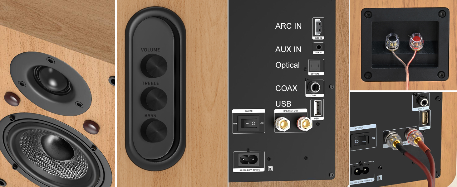 LONPOO LP-42S/LP-42X-YELLOW: Компактні Bluetooth колонки з USB, AUX та виходом для навушників | 30W, 3-дюймовий динамік, дерев'яний корпус