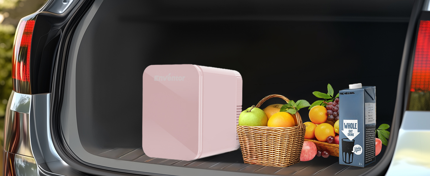 Mini холодильник Enventor 10L: для кімнати, авто, офісу. Кулер/підігрів, 12V/220V, тихий, рожевий