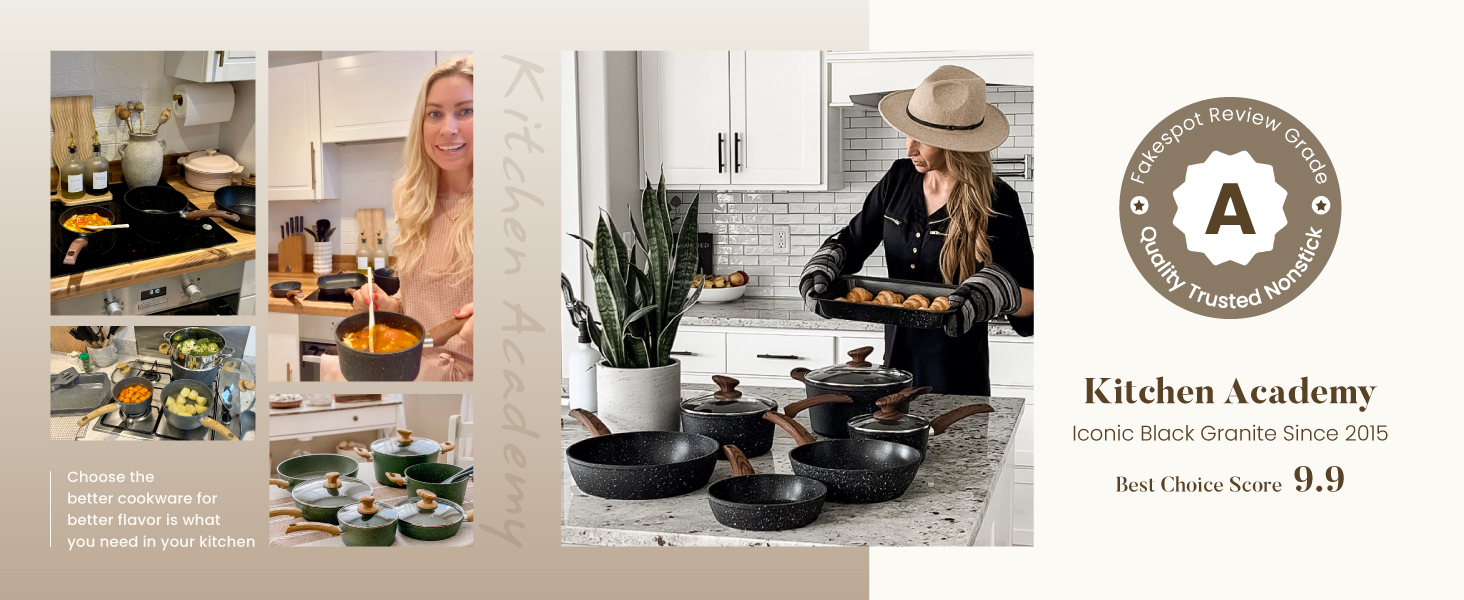 Набір каструль Kitchen Academy Induktion 12 шт. з нержавіючої сталі, сірий граніт, антипригарне покриття, PFOA & PFOS-free