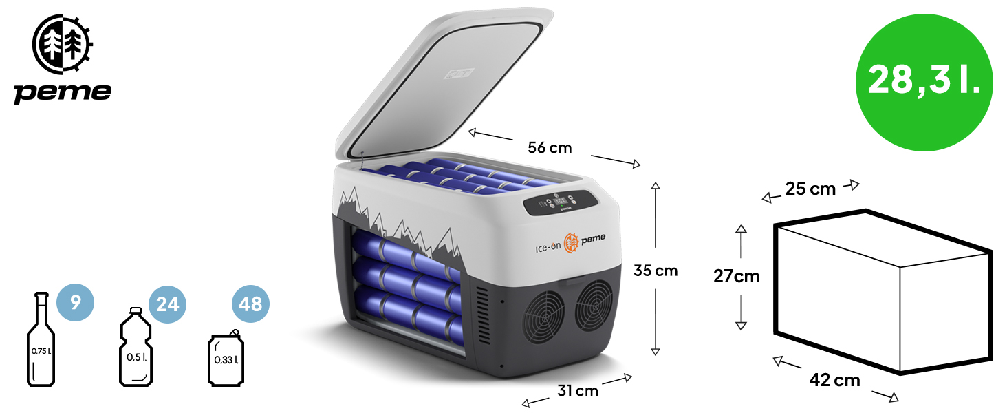 Термоелектричний автохолодильник Peme Ice On 28.3L з LCD дисплеєм, USB, 12/230V – для кемпінгу, подорожей, автомобіля (помаранчевий)