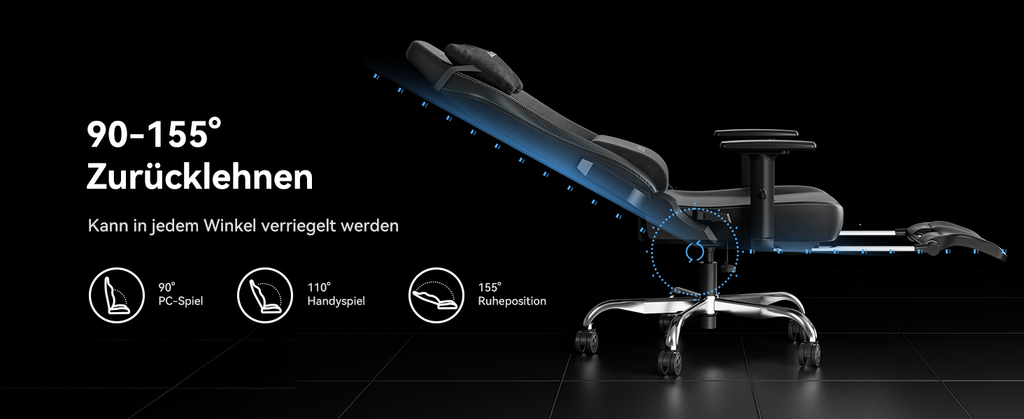 Ігровий крісло AutoFull C3: ергономічне, з 2D підлокітниками, підставкою для ніг, подушками для голови та попереку | Макс. вага 150 кг | Чорний зразок тканини