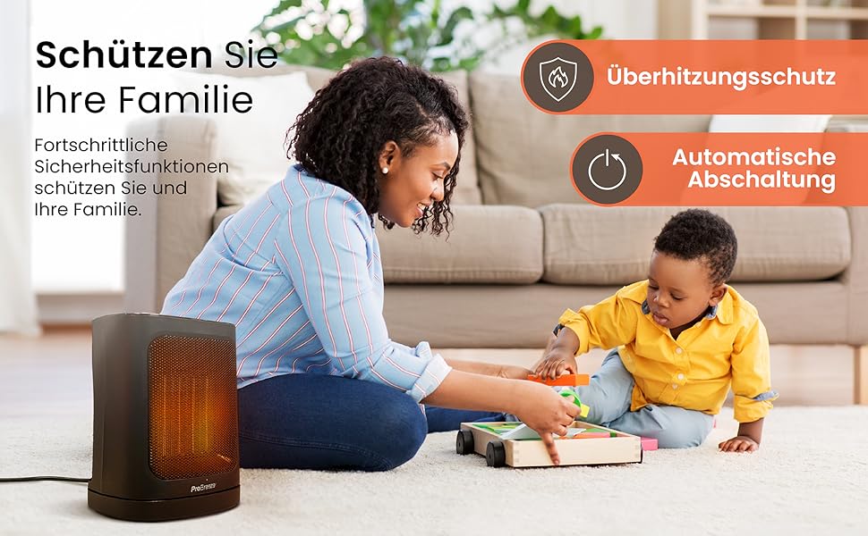 Про Breeze 1800W міні керамічний обігрівач з двома рівнями потужності, автоматичним гойданням та режимом охолодження для ванної, вітальні, офісу, тераси - Чорний