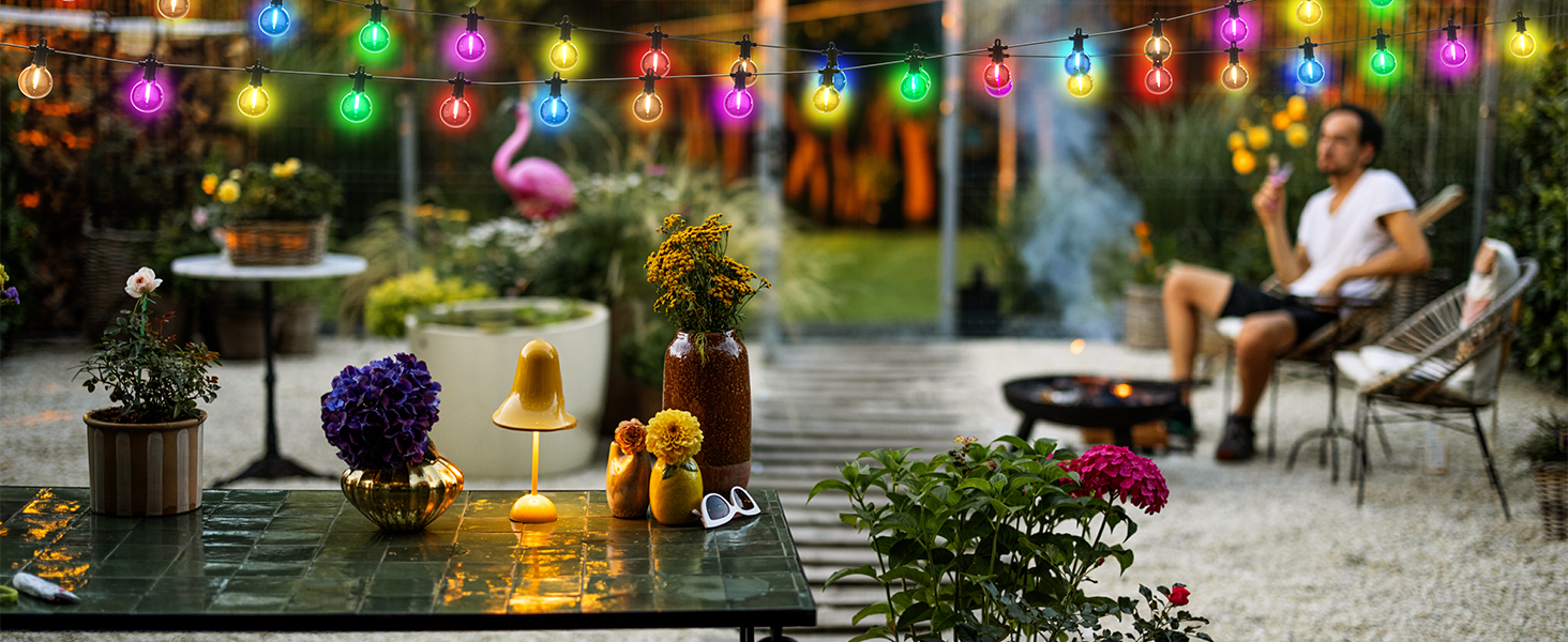 LED гірлянда Kawaya для вулиці 7.6м, 12 кольорових лампочок, IP65, для саду, балкону, вечірок