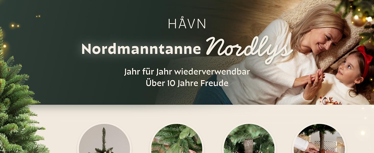 Штучна ялинка Håvn® Premium Nordlys 180 см — густа хвоя, натуральний вигляд, з дерев'яною підставкою та сумкою для зберігання, зелена