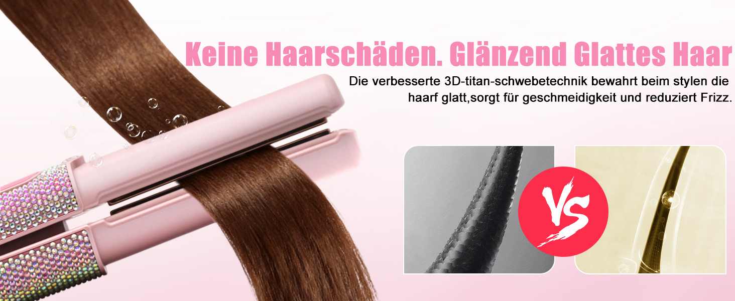 Бездротовий випрямляч для волосся Mini Glätteisen Titan з акумулятором 5000mAh, рожевий: 2-в-1 для випрямлення та завивки, портативний міні-випрямляч для подорожей з швидким нагрівом до 210°C