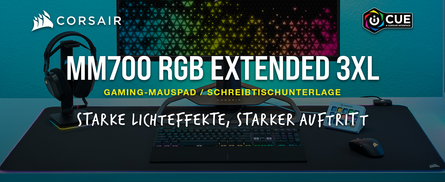 Килимок для миші Corsair MM700 RGB Extended - великий, 930x400 мм, з підсвічуванням RGB, хаб USB, чорний