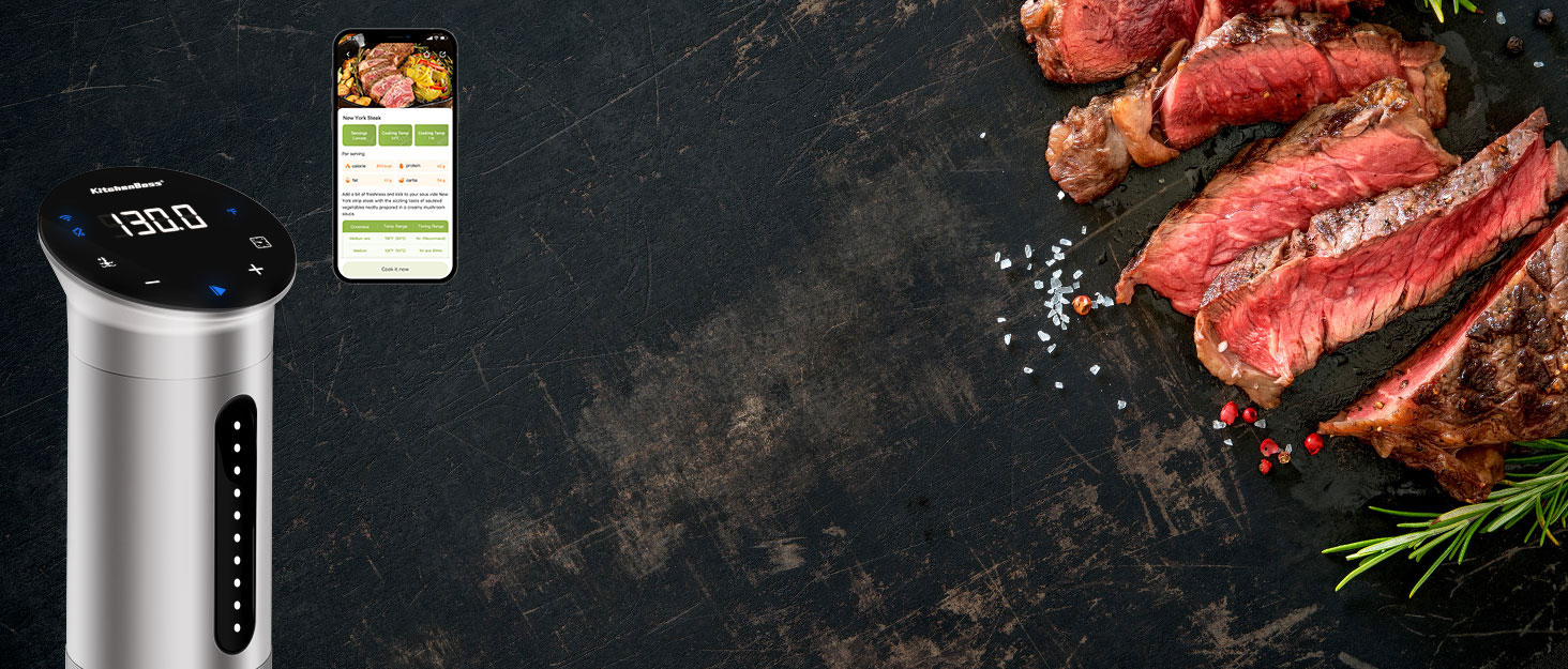 Sous Vide занурювальний циркулятор KitchenBoss G310PS-SC: точний контроль температури, Wi-Fi, LED дисплей, 1100W, IPX7 водонепроникність