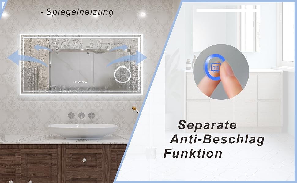 Дзеркало для ванної кімнати AQUABATOS LED 50x70 см з підсвічуванням, сенсорним вимикачем, регулюванням температури світла (6400K), IP44, CE, енергозберігаюче. Серія Essens