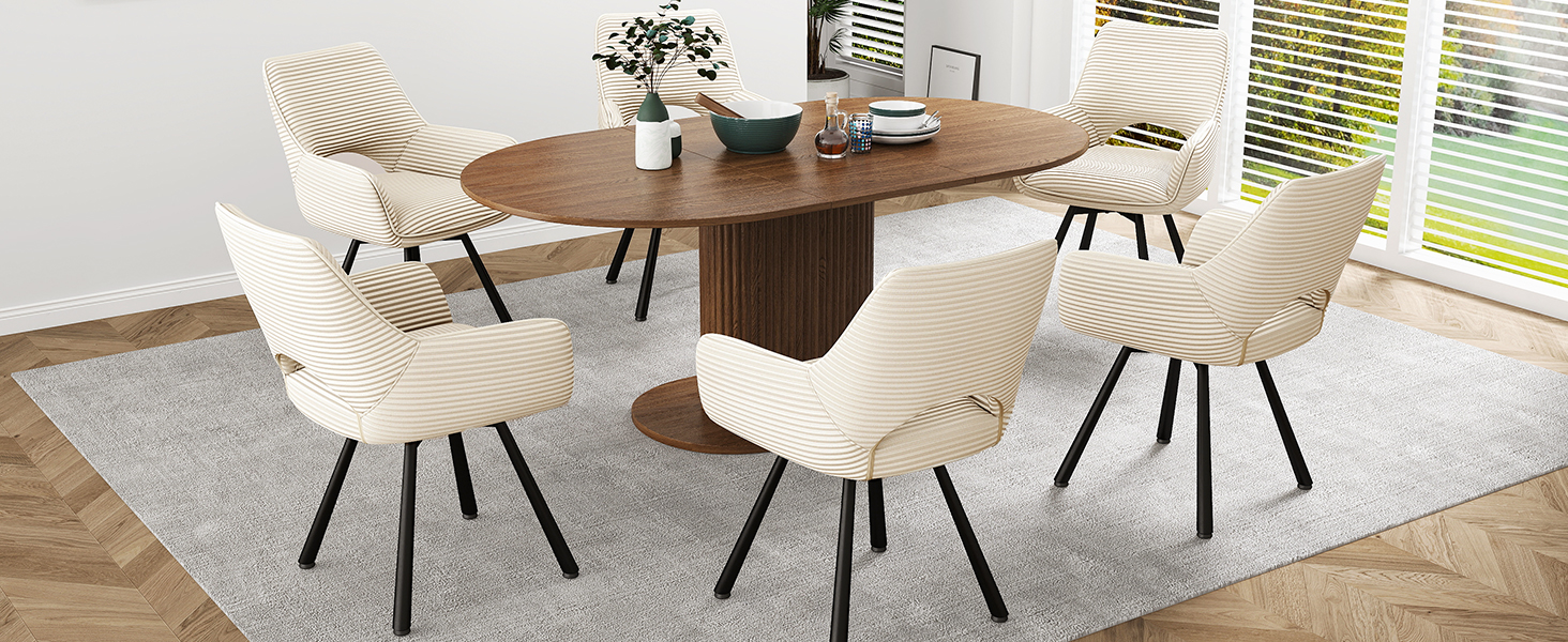 Набір обідніх стільців 4 шт. з поворотним механізмом 360°, стільці з підлокітниками на металевих ніжках, підходять для обідньої кімнати, м'які стільці з велюру, бежевого кольору