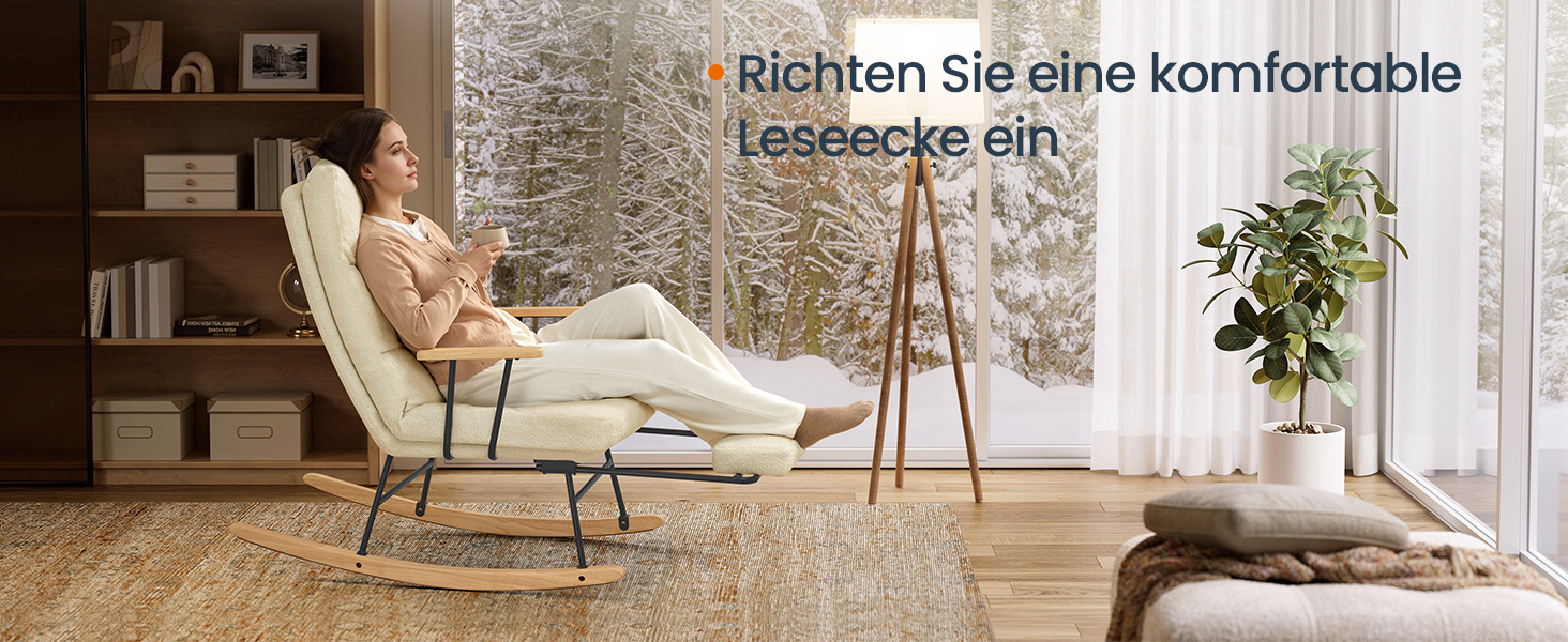 Крісло-гойдалка SONGMICS HOME з дерева каучука, флісова оббивка, регульована спинка, до 160 кг, для спальні/вітальні, камелеон-колір