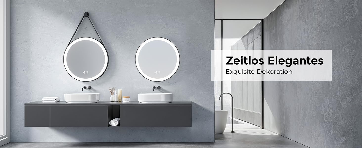 Дзеркало для ванної кімнати з підсвічуванням 60см, кругле LED дзеркало з LED-підсвічуванням, 3 кольори світла, регулювання яскравості, сенсорне управління, чорна рама, знімний монтаж 60x60 см