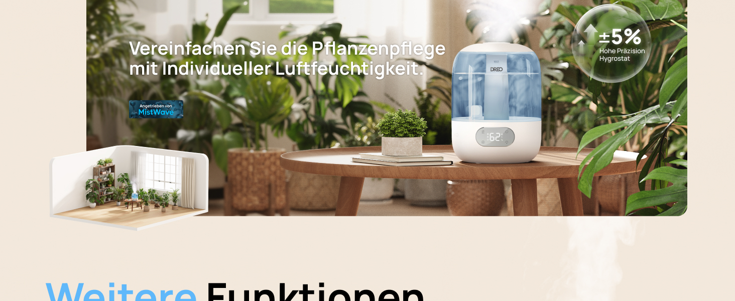 Зволожувач повітря Dreo для спальні, ультразвуковий холодний туман, 30 годин роботи, 3L резервуар з верхнім заповненням, датчик вологості, нічне світло для дітей, кімнати, рослин та дому (Blue)