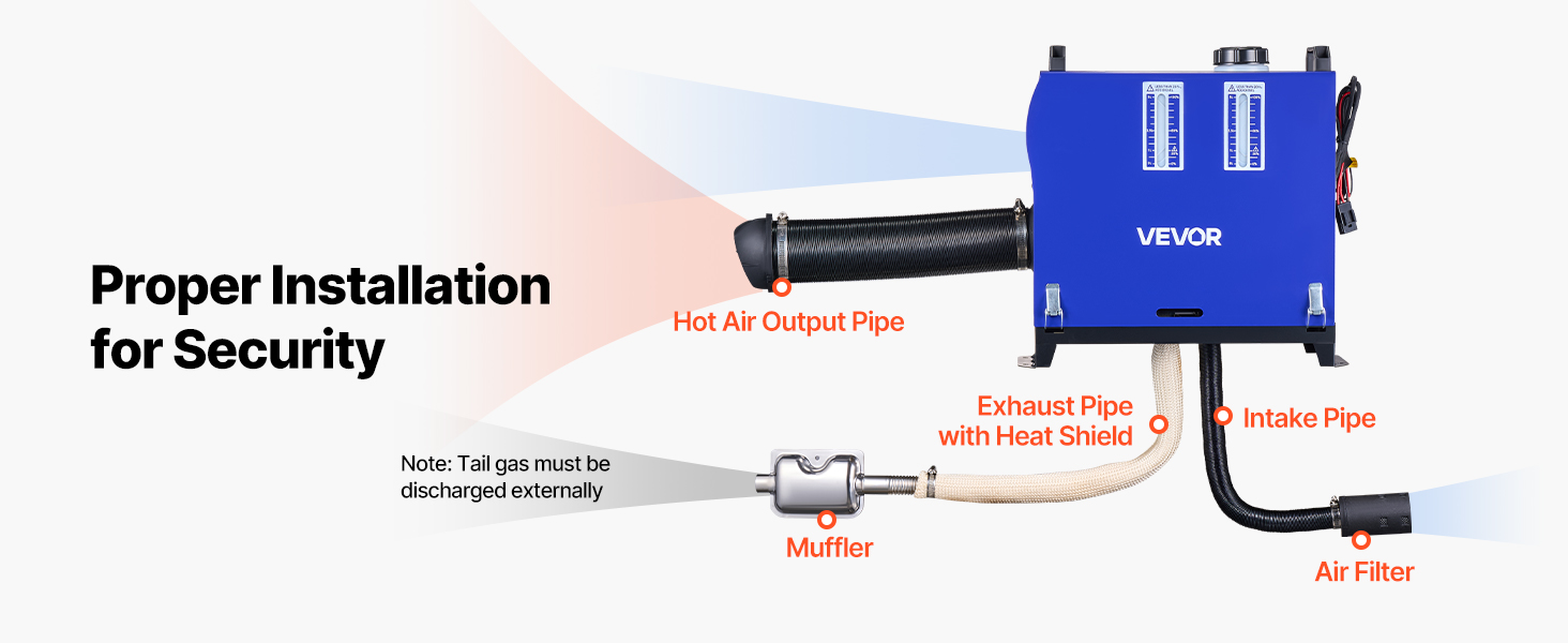 Дизельний опалювач VEVOR 8 кВт, 12/24 В, портативний, з пульт. та LCD, 5л, для авто, вантажівок, кемперів, блакитний