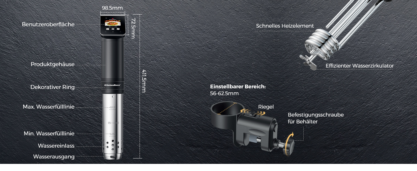 KitchenBoss Sous Vide Garer G330: Точний приготування їжі за низькою температурою з Wi-Fi, IPX7, TFT-дисплеєм та таймером