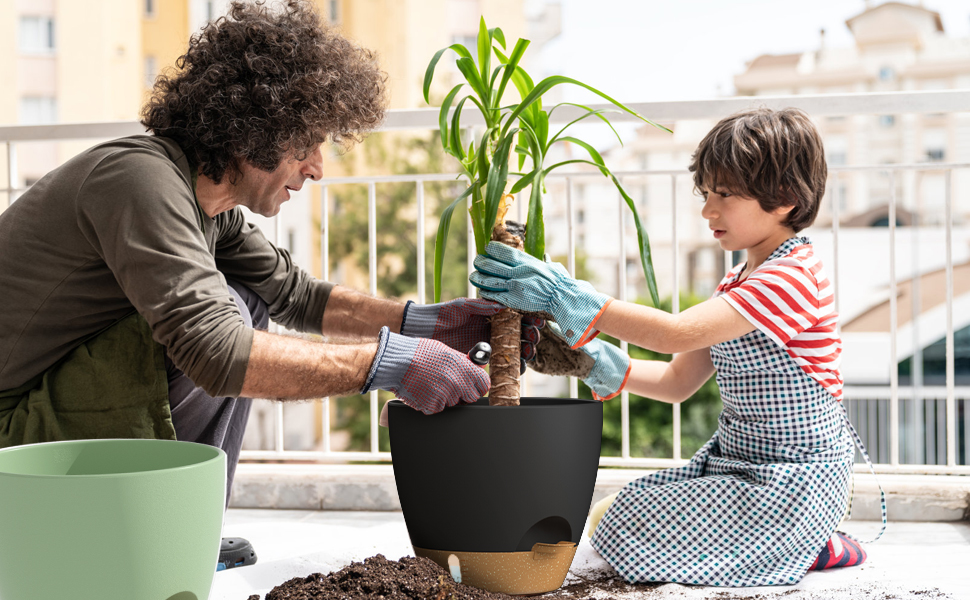 Набір горщиків для квітів ZMTECH 2 шт. 25/30 см з підставкою, самополив, пластик, для дому та саду