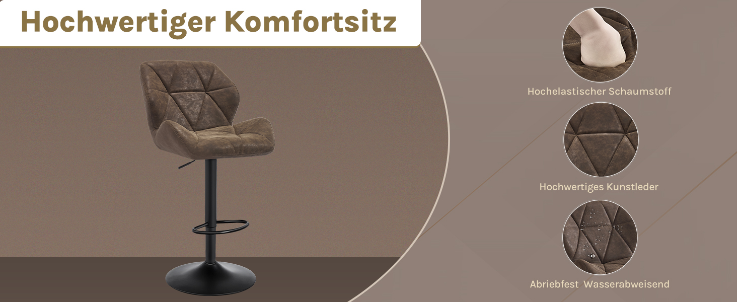 Барні стільці WOLTU 2 шт. - комплект, регульована висота, обертання, штучна шкіра, сталь, темно-коричневий