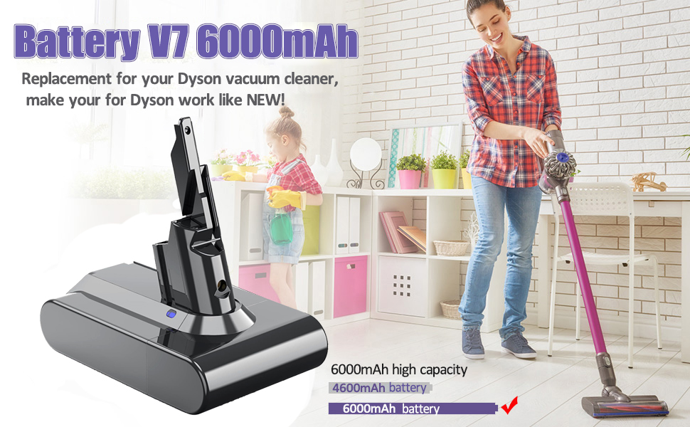 Змінна батарея V7 6000 мАг для моделей Dyson V7 Animal, Absolute, Motorhead Pro, Пухнастий, Матрац