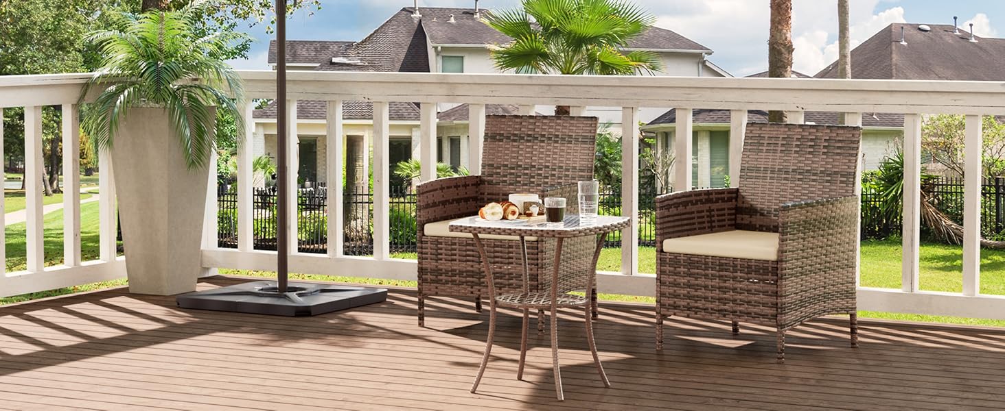 Набір меблів для саду UDPATIO Lounge: стіл та 2 стільці з поліротангу для балкона/тераси (колір: коричневий, 3-х частинний)