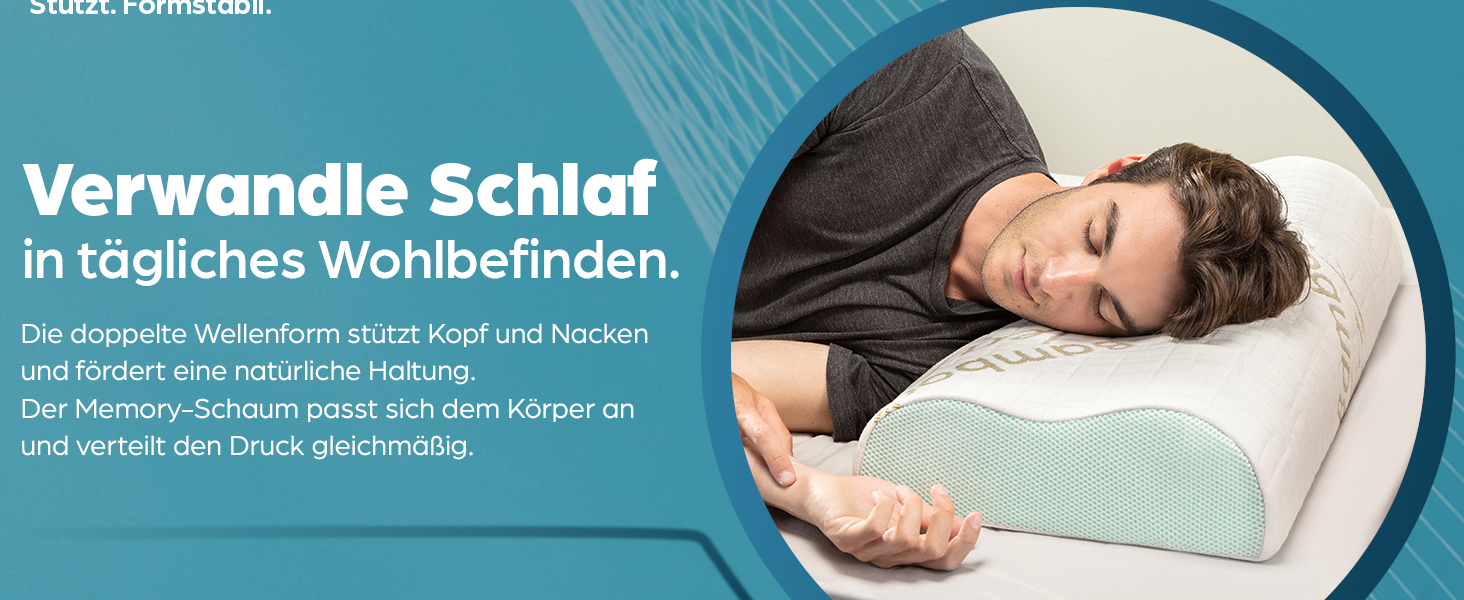 Ортопедична подушка для шиї з піни Memory Foam з Aloe Vera, знімний бамбуковий чохол. Для ліжка, при болях у шиї та підтримки хребта