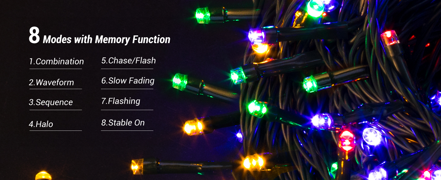 Світлодіодів, 40M, барвистий, 8 режимів, таймер, IP44, для вулиці/приміщення, Різдво, 300