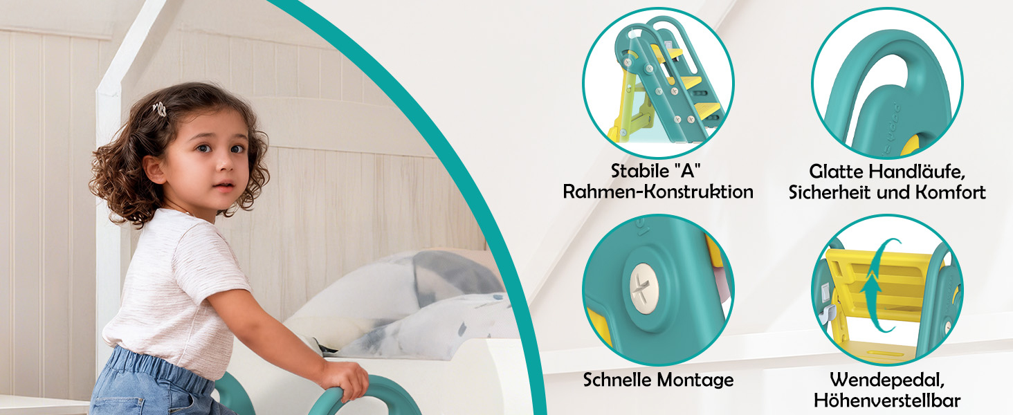 Дитячий підсвічник Onasti Tritthocker Kinder: регульована висота, 3 сходинки, з ручками, складний, анти-кіп та анти-ковзний, для кухні, ванної, раковини та туалету (сірий) сіро-білий (зелений)