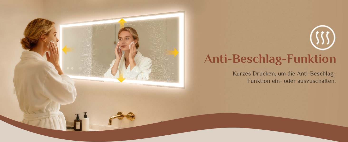 Дзеркало для ванної кімнати Clevich з підсвічуванням 80x60 см, LED, 3 кольори світла, диммування, захисне скло, сенсорне управління, функція пам'яті, антизапар, 120L x 60B см