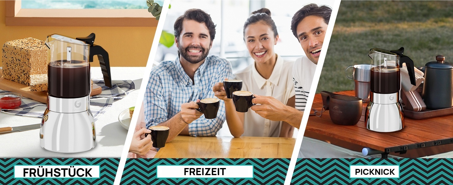 Кавоварка Espresso Gator для плити, мока-каструля з прозорого скла та нержавіючої сталі - кава по-італійськи, 9 чашок (450 мл), нержавіюча сталь
