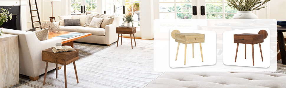 Набір з 2 тумбочок LUE BONA: сучасні приліжкові столики з прихованими ящиками та ніжками з дерева, горіх, для спальні та вітальні