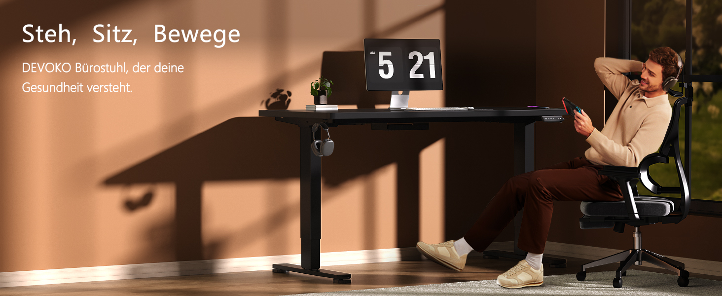 Регульований за висотою стіл Devoko з 2 моторами, 25 мм, 160x80 см, електричний, мобільний, з органайзером для кабелів, чорний. Ергономічний комп'ютерний стіл для офісу