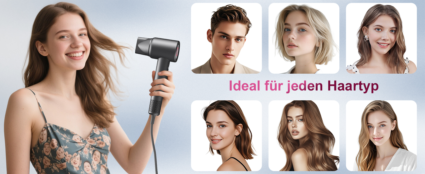 Професійний фен для волосся 1600W з безщітковим двигуном 110,000 об/хв, 200 млн іонів та дифузором, компактний дорожній фен, сірий