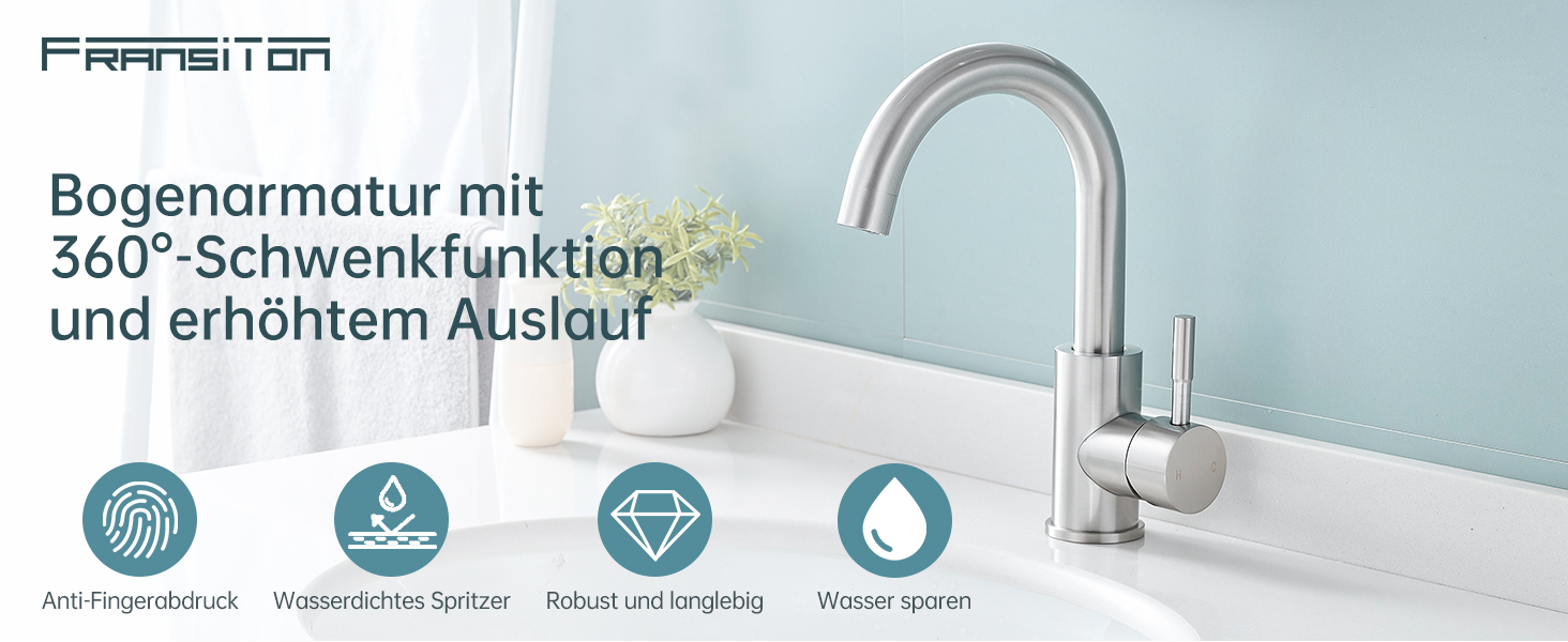 Змішувач для ванної кімнати Fransiton Bad Hoch, водозберігаючий настінний змішувач для раковини (нержавіюча сталь)