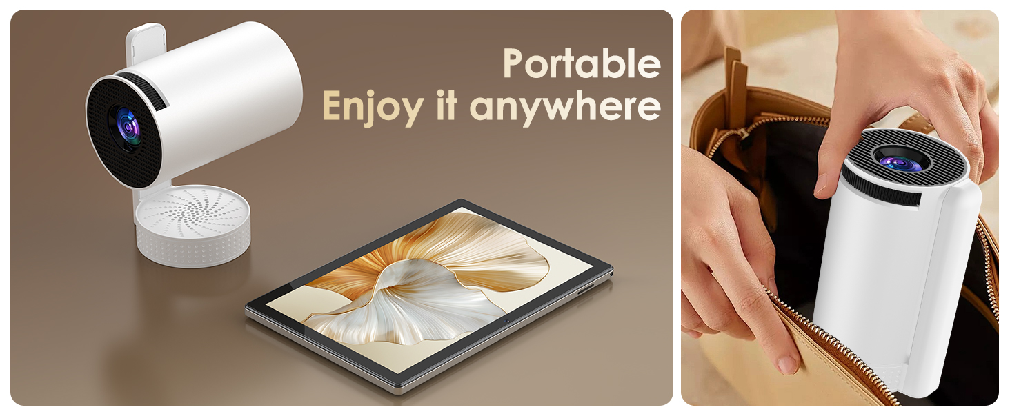 Портативний проєктор Mini Beamer 4K/1080p з Wi-Fi 6, Bluetooth 5.4, Android 13.0. Короткий фокус, поворот 270°, авто-корекція трапецеїдальних спотворень. Підтримка HDMI, TV Stick, Laptop, Memory Stick
