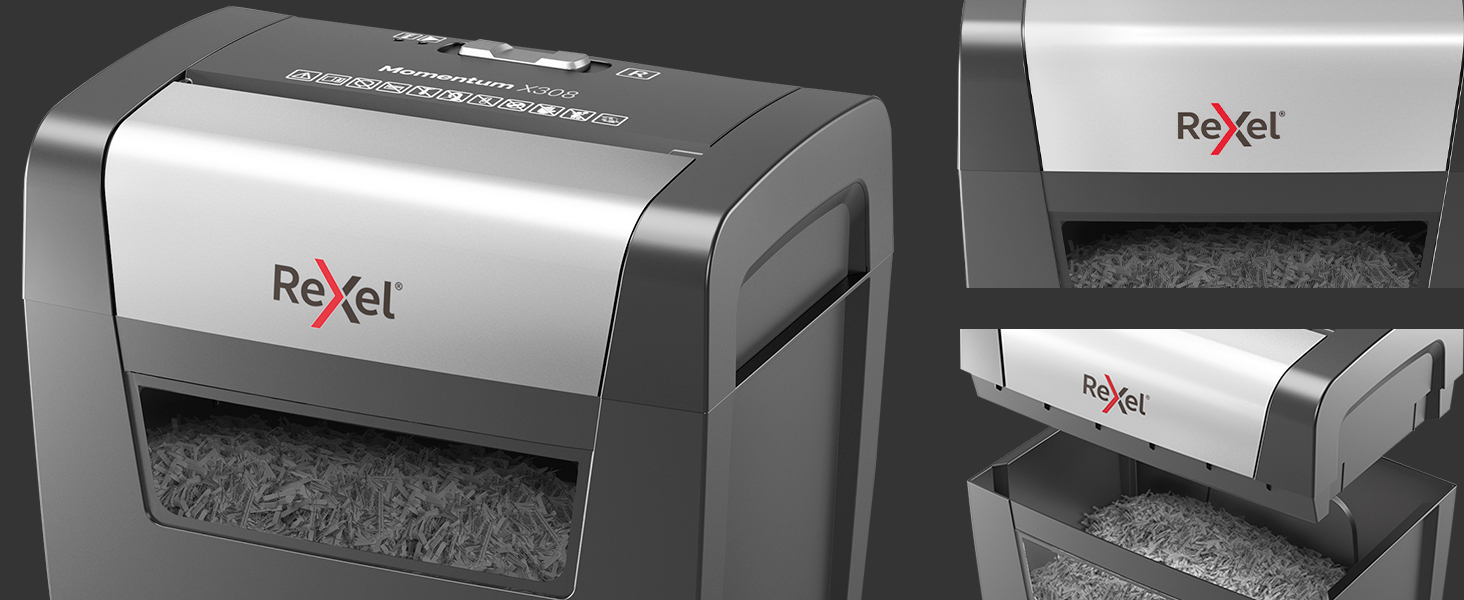Шредер Rexel Momentum X308: безпечний знищення документів, P3, 8 листів A4, чорний