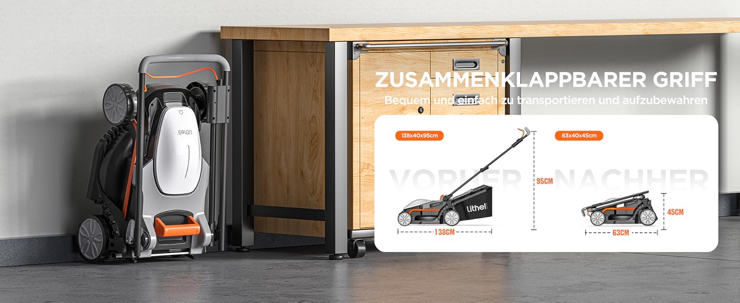 Акумуляторний газонокосарка Litheli 20V, ширина косіння 33 см, до 200 м², об'єм кошика 30 л, висота косіння 25-65 мм, з акумулятором 4.0 Ah