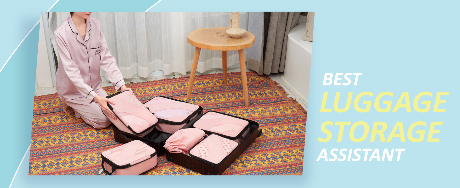 Набір компресійних органайзерів для подорожей BAGSMART, 6 шт, органайзери для одягу в валізу та ручну поклажу, рожевий