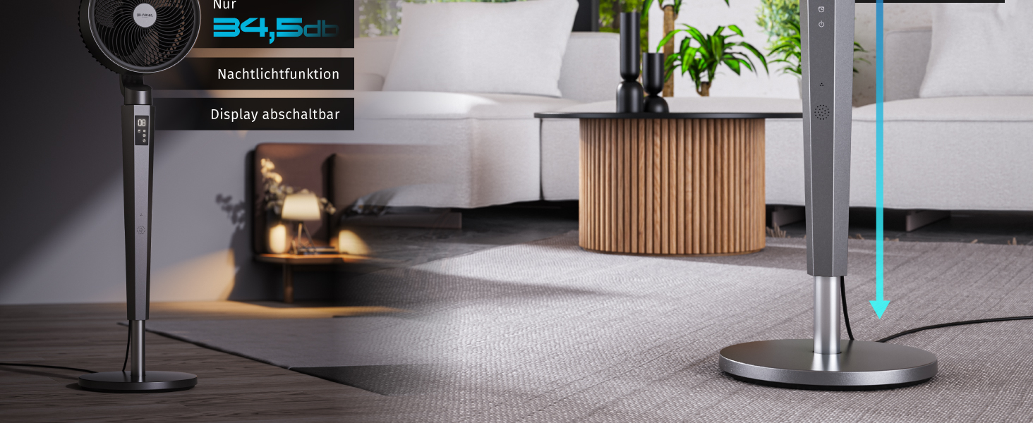 Вентилятор підлоговий Brandson 3D з DC-мотором, ECO-дизайн, надтихий. Економія енергії 60%, 24 швидкості, горизонтальне та вертикальне коливання