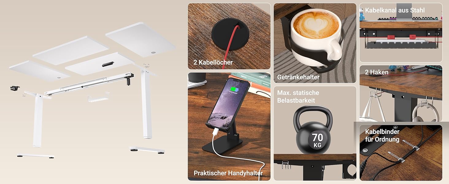 Регульований стіл з USB-C зарядкою 140 x 60 см, функція пам'яті. Стабільний електричний стіл, стоп-стіл, регульований комп'ютерний стіл (Колір: Коричневий, Розмір: 200 x 80 см)