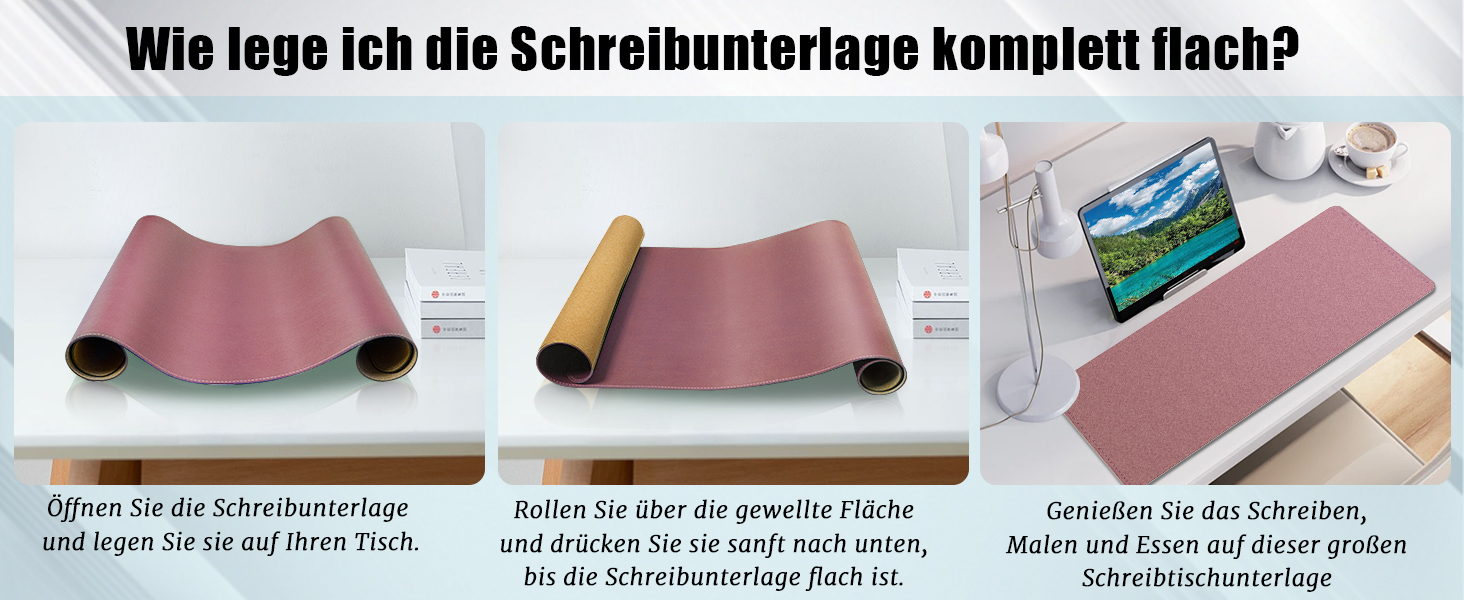 Шкіряний килимок для столу BLESWIN, великий протиковзкий підкладник під мишу та клавіатуру для ноутбука та комп'ютера, офісний настільний мат для письма (90x43 см, рожево-ліловий)