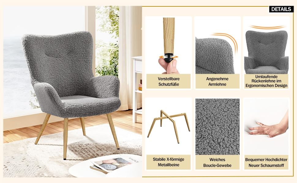 Крісло-мішок Yaheetech з поліестерним покриттям, крісло для телевізора, крісло з підлокітниками, м'яке крісло, крісло-релакс, крісло для відпочинку, біле (сіре, без пуфа)